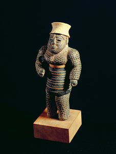 Estatueta de um homem barbudo com bigode, de Susa, sudoeste do Irã mica, ouro e pedra